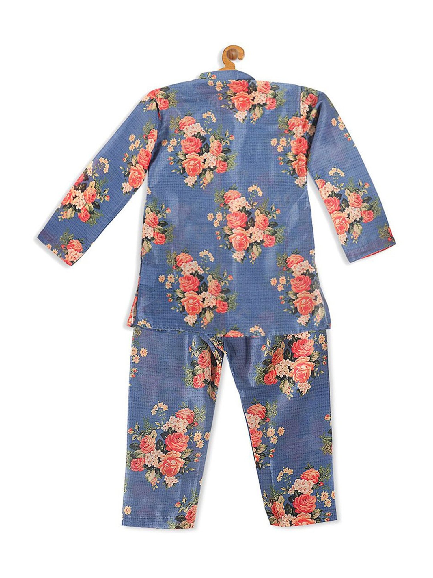 VASTRAMAY SISHU Blue & Pink Cotton Floral Print Kurta Set