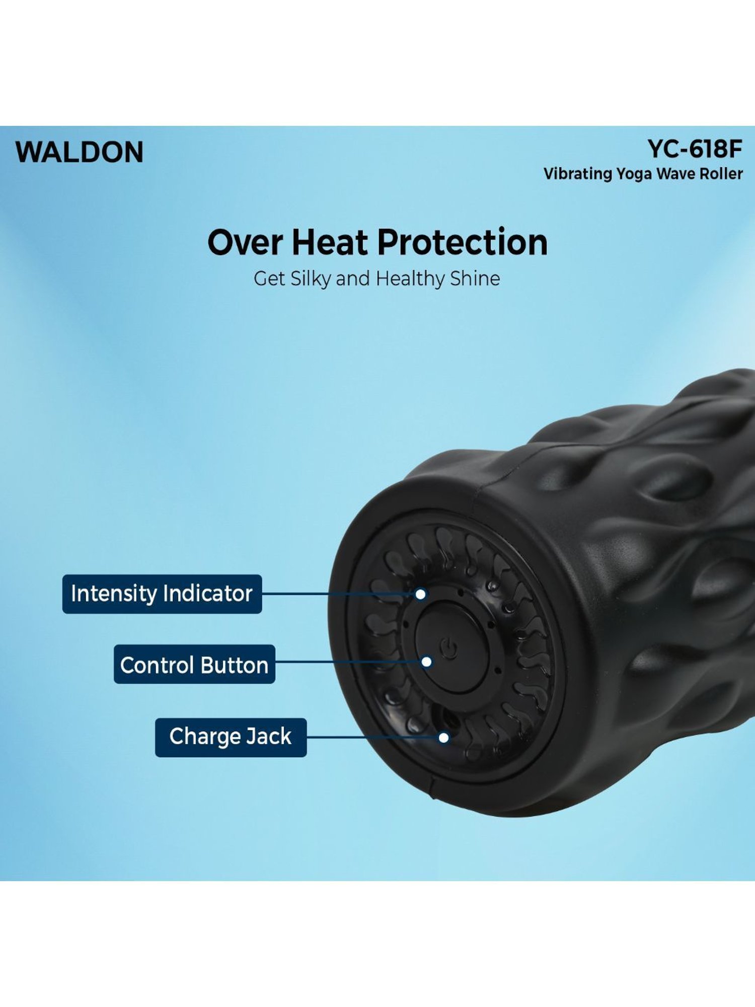 Waldon YC-618F Cordless Electric Vibrating Foam Yoga Roller with Wave Pattern (Black)