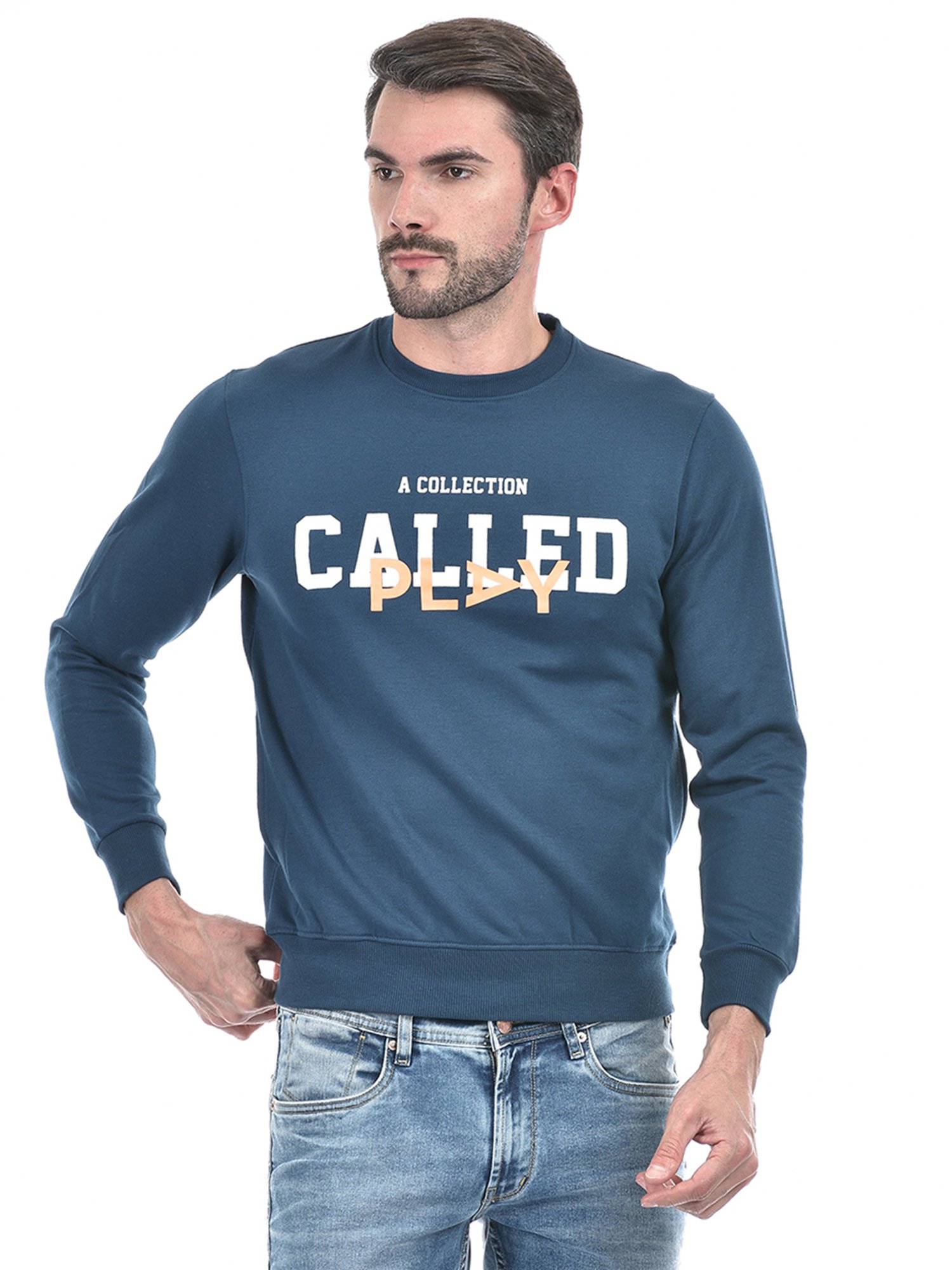 Integriti Airforce Blue Regular Fit Printed Sweatshirt