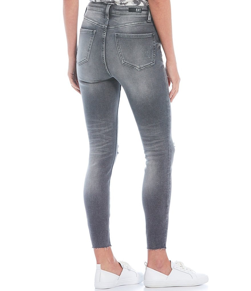 KUT from the Kloth Connie Fab Ab Technique High Rise Destructed Detail Raw Hem Skinny Ankle Jeans