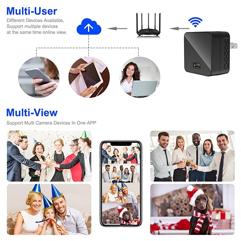 Mini Camera Charger Small Camera Adapter 1080P USB Charger Cameras Nanny Cam Home Surveillance Camera with Night VisionInterchangeable Lens Optional