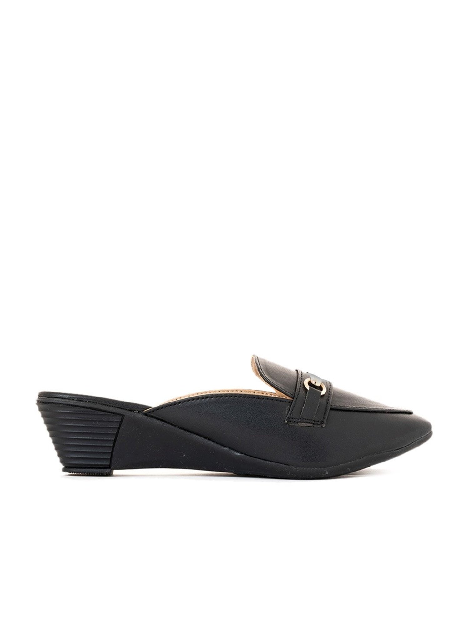 Sharon by Khadims Women's Black Mule Wedges