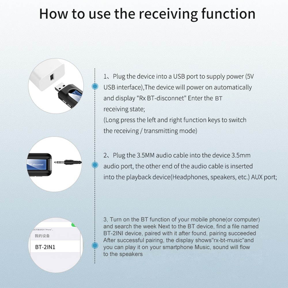 2 in 1 USB Bluetooth 5.0 Transmitter Receiver with LCD Display 3.5MM AUX Stereo for PC TV Car Headphones Wireless Adapter