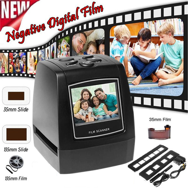 FRCOLOR  35/135MM Slide Film Scanner High Resolution 3600dpi 5.0 Mega Pixels Photo Scanner Mini Portable Negative Digital Film Converter LCD with US Plug - Black