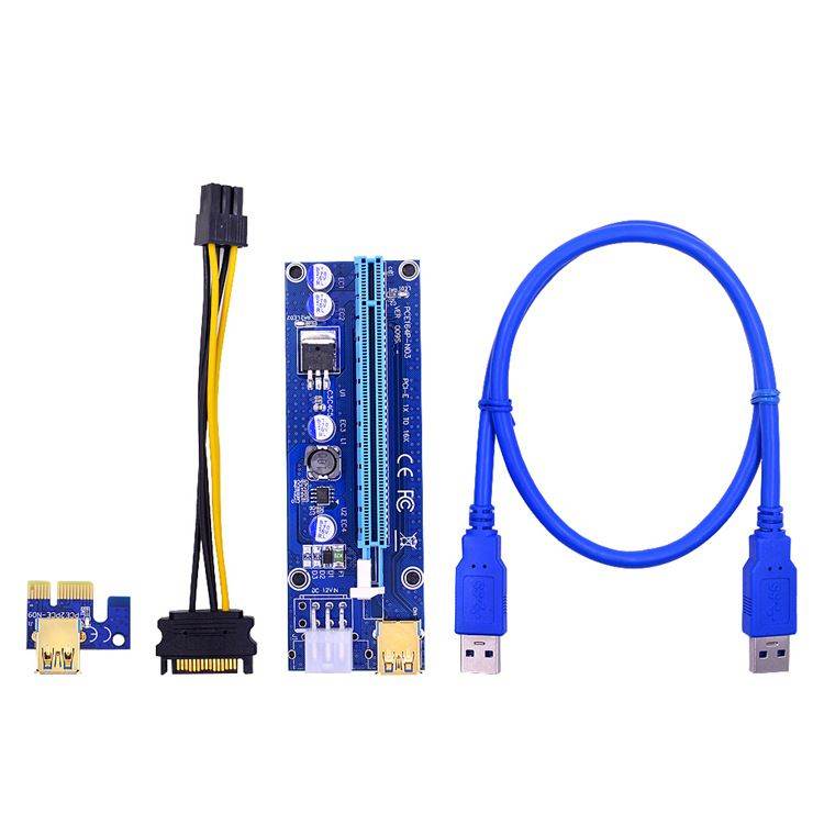 6 Set PCI-E Riser Card for Bitcoin-Litecoin-ETH Coin PCIe Powered Riser Adapter USB 3.0 VER 009S Mining Extender Card PCI-E to SATA Power Cable-GPU Riser Adapter-Ethereum Mining ETH
