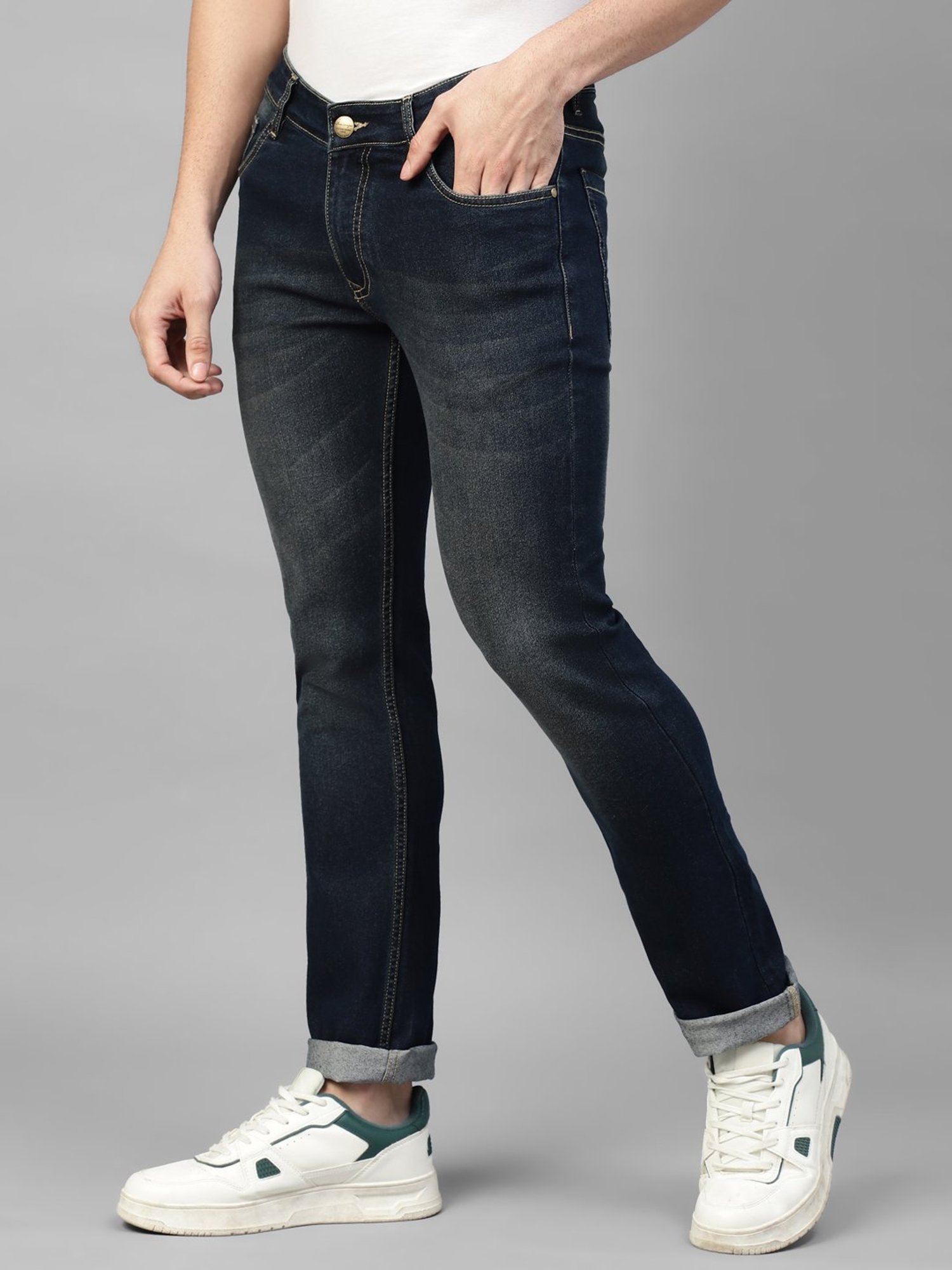 Allen cooper Dark Blue Regular Fit Lightly Washed Jeans