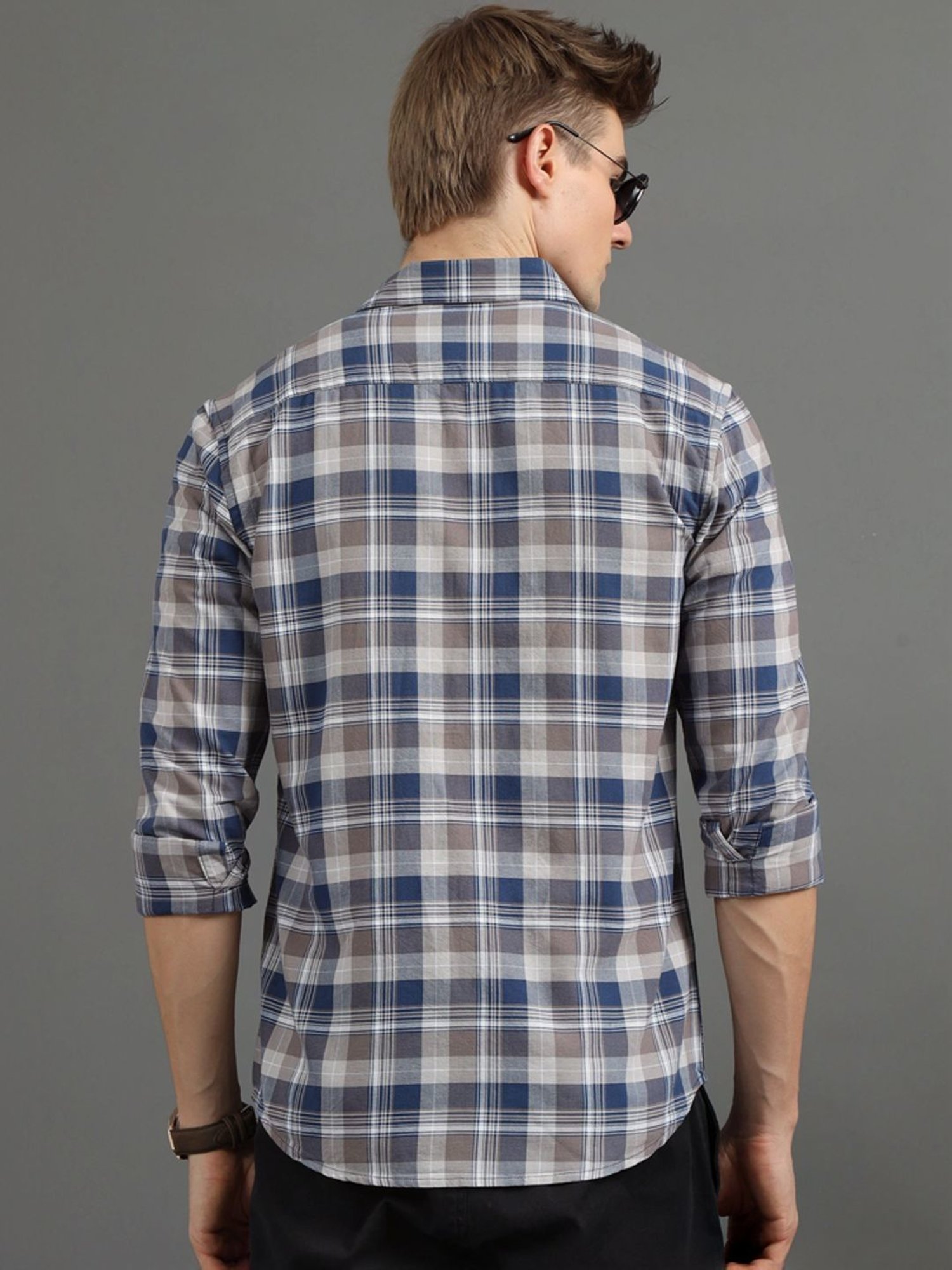 Bushirt Ash Brown Regular Fit Checks Shirt