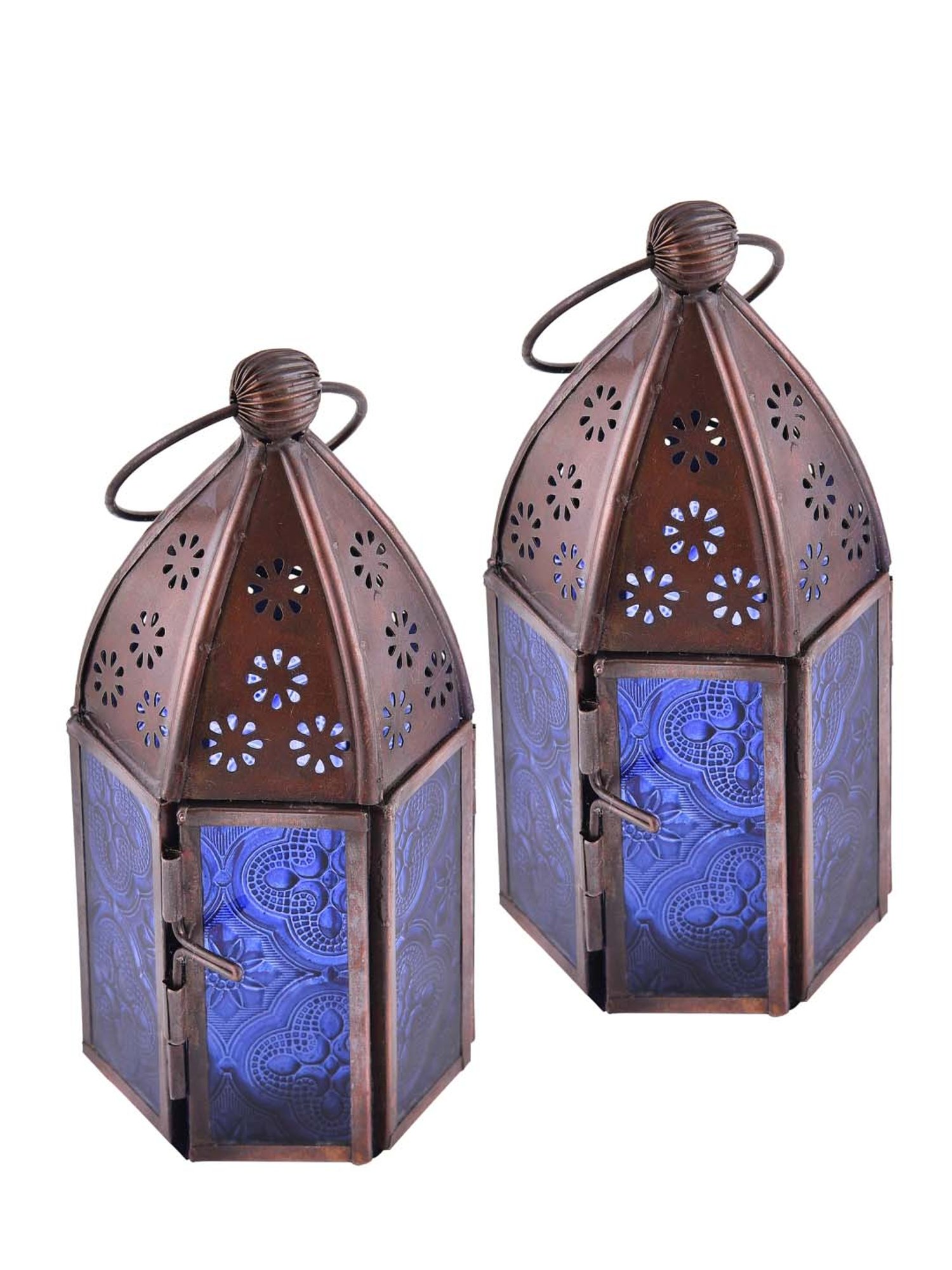 Homesake 'House Warming' Dark Brown & Blue Metal Hanging Candle Holder - Set of 2