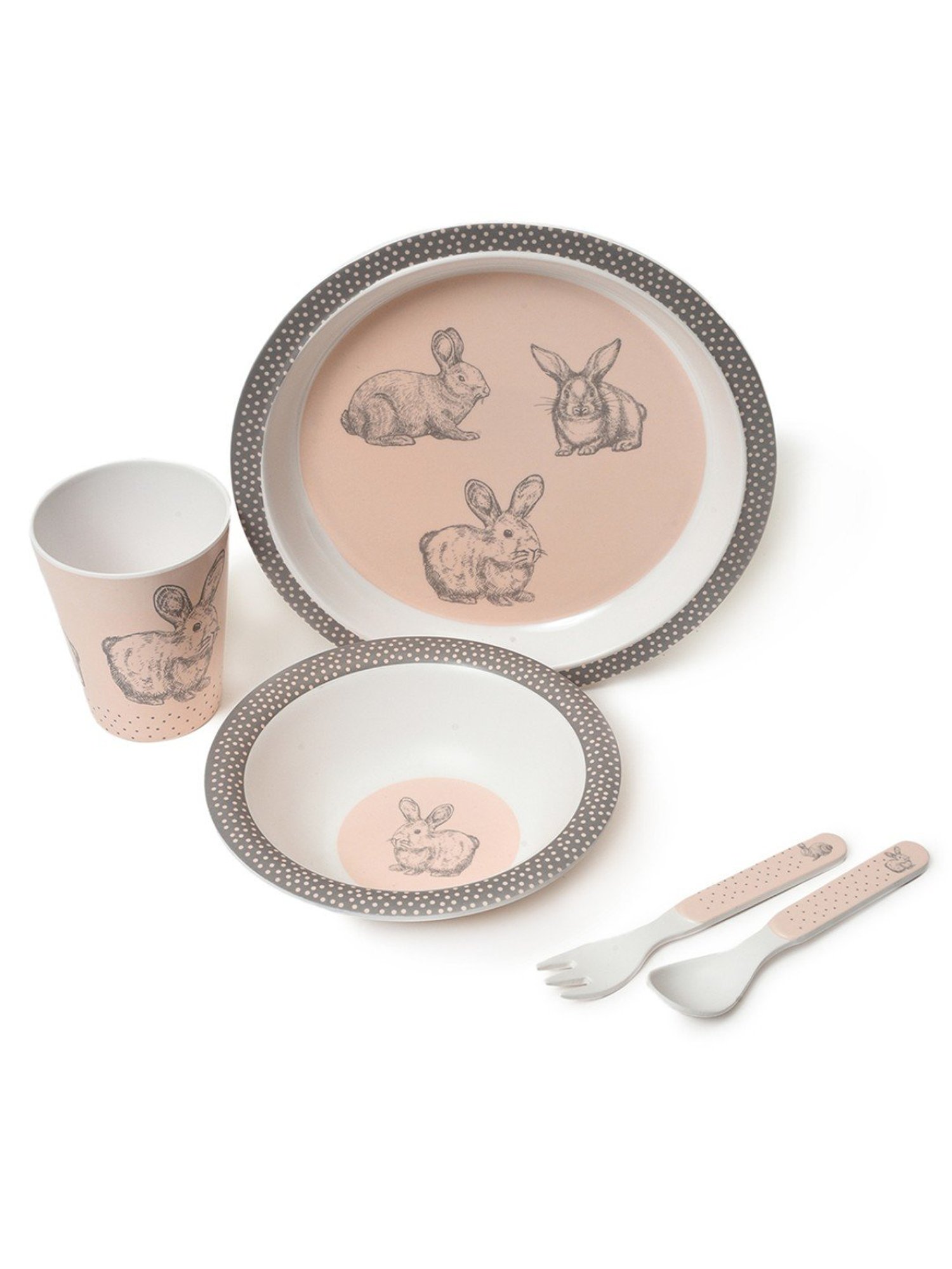 MiArcus Bunny Printed Peach Melamine Kids Dinner Set