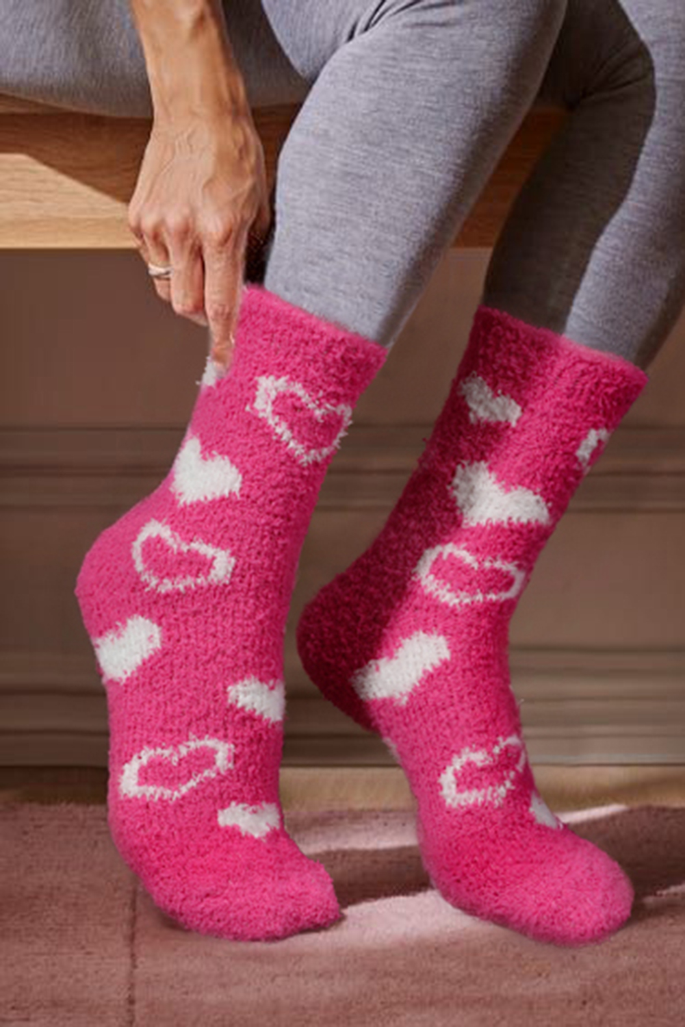 Strawberry Pink Valentine Heart Print Socks