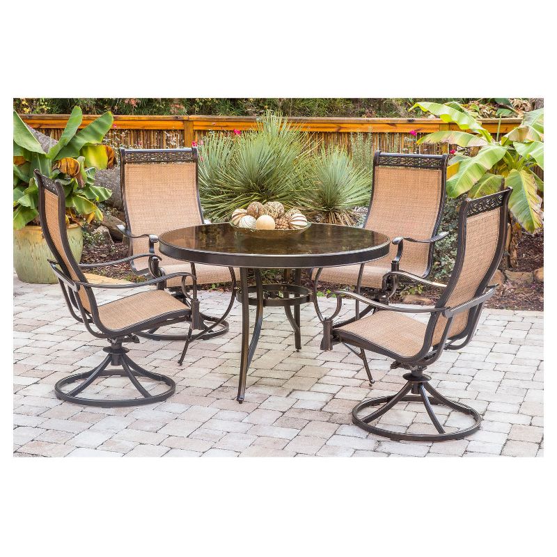 Monaco 5pc Round Metal Dining Set w/ Swivel Sling Chairs - Tan - Hanover