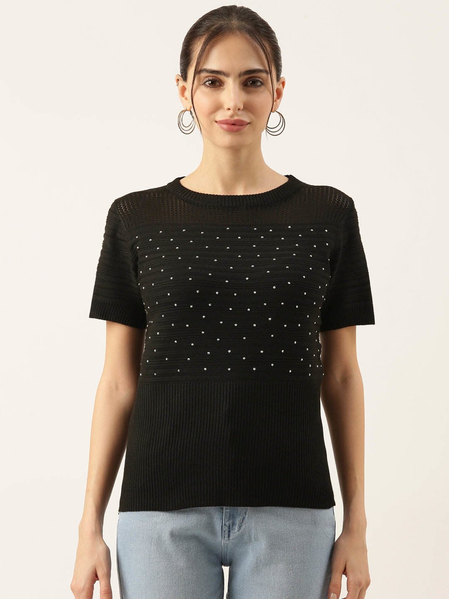 SHOWOFF Black Embellished Top