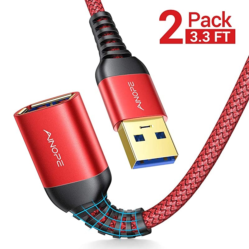 USB 3.0 Extension Cable Type A Male to Female Extension Cord 2PACK 6.6FT Durable Braided Material Fast Data Transfer Compatible with USB Keyboard,Mouse,Flash Drive, Hard Drive,Printer