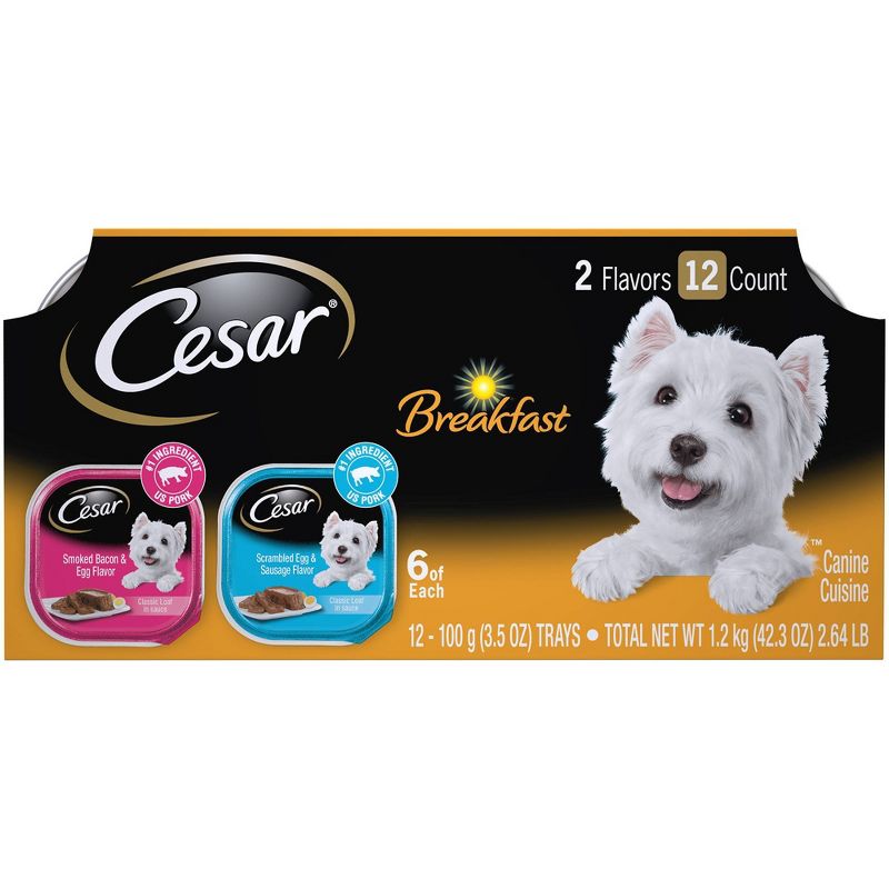 Cesar Classic Loaf in Sauce Wet Dog Food Breakfast Lovers - 3.5oz/12ct Variety Pack