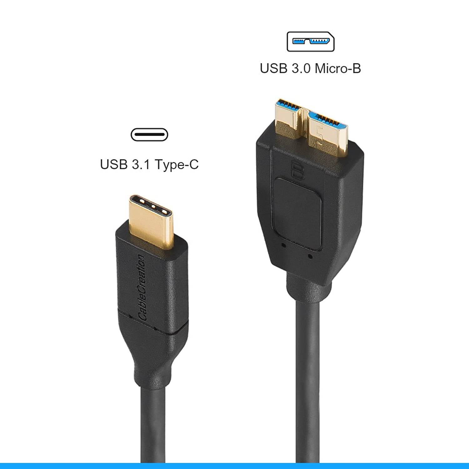 CableCreation USB C to Micro B 3.0 Cable (Gen2/ 10Gbps), 1ft USB 3.1 External Hard Drive Cable, Compatible with MacBook (Pro), Galaxy S5 Note 3, etc, 0.3M /Black