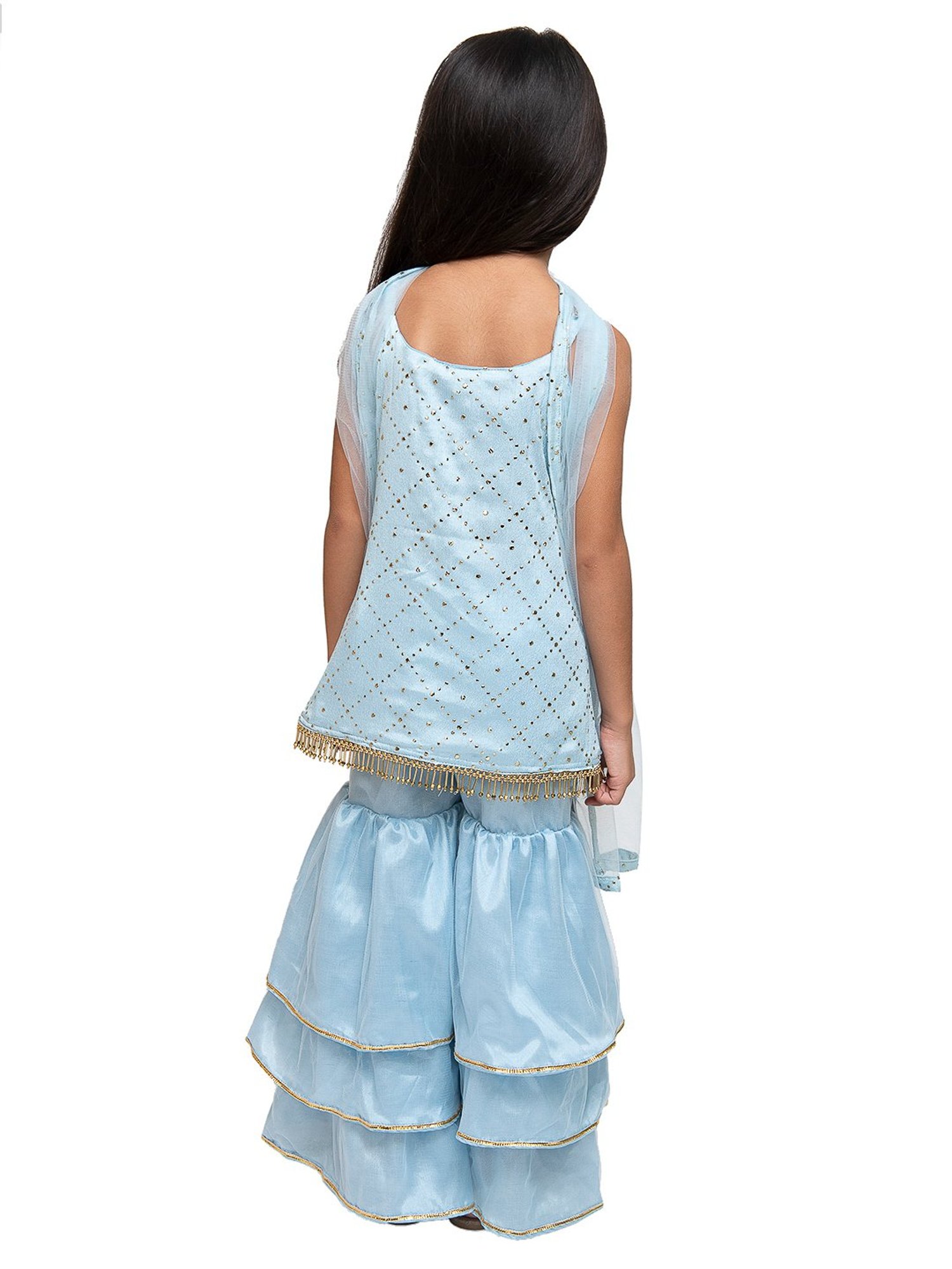 Fairies Forever Kids Blue Embroidery Kurta, Sharara With Dupatta