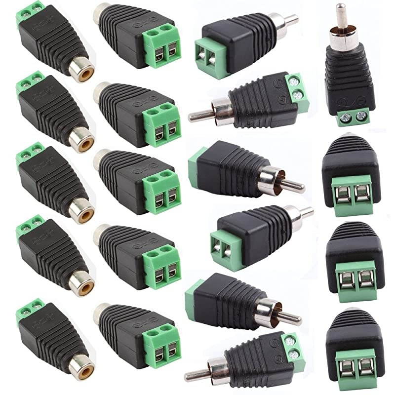 Phono RCA Screws Male Female Plug to AV Screw Terminal AudioVideo Connector Adapter 10 Male +10 Female Connector