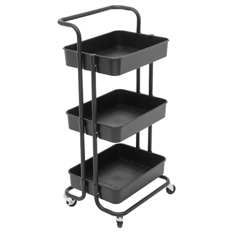 Pemberly Row 3 Tier Rolling Utility Cart with Storage in Black