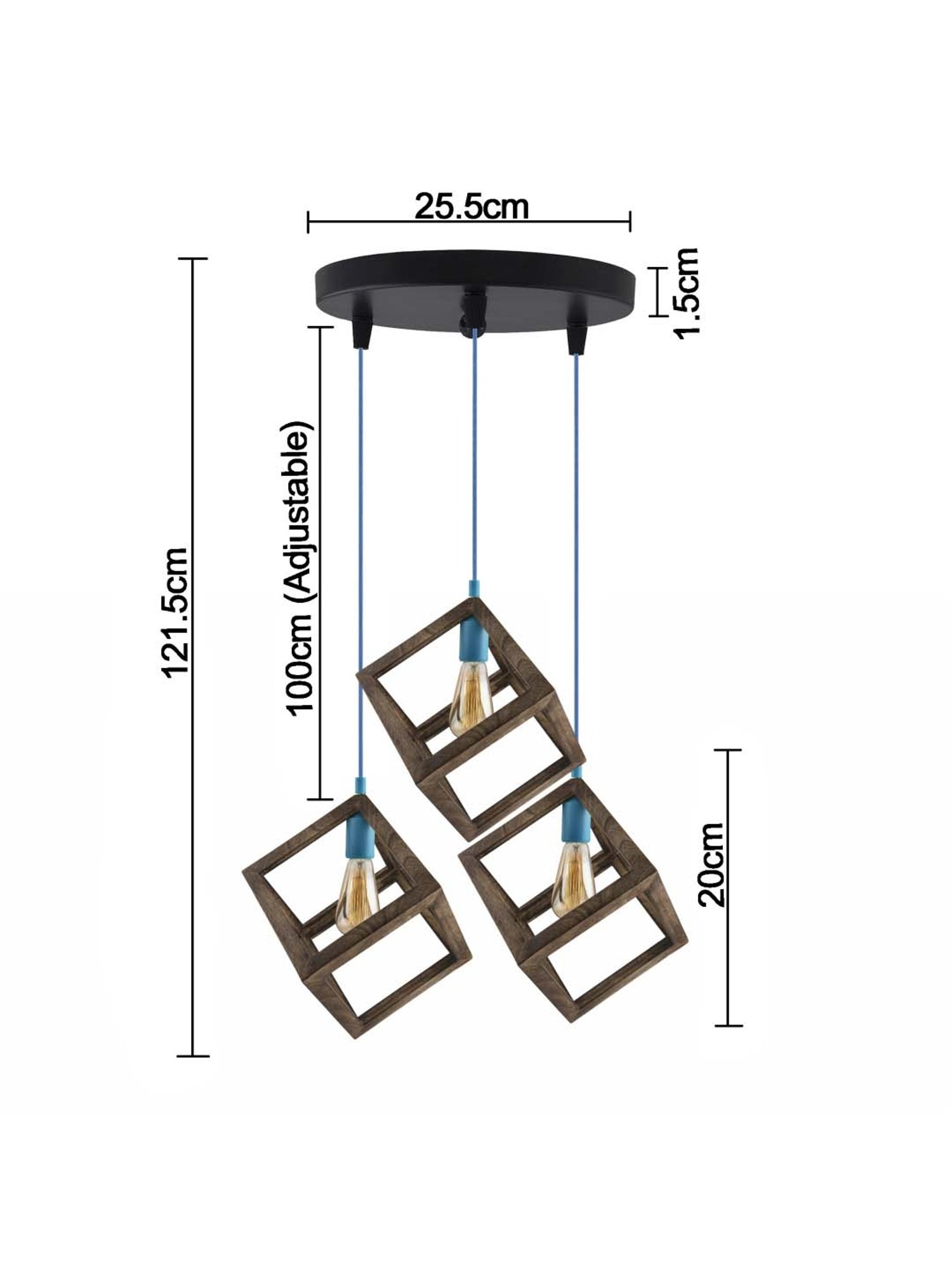 Homesake 3-Lights Round Cluster Brown Wooden Modern Nordic Cube Hanging Light  (Bulb not included)