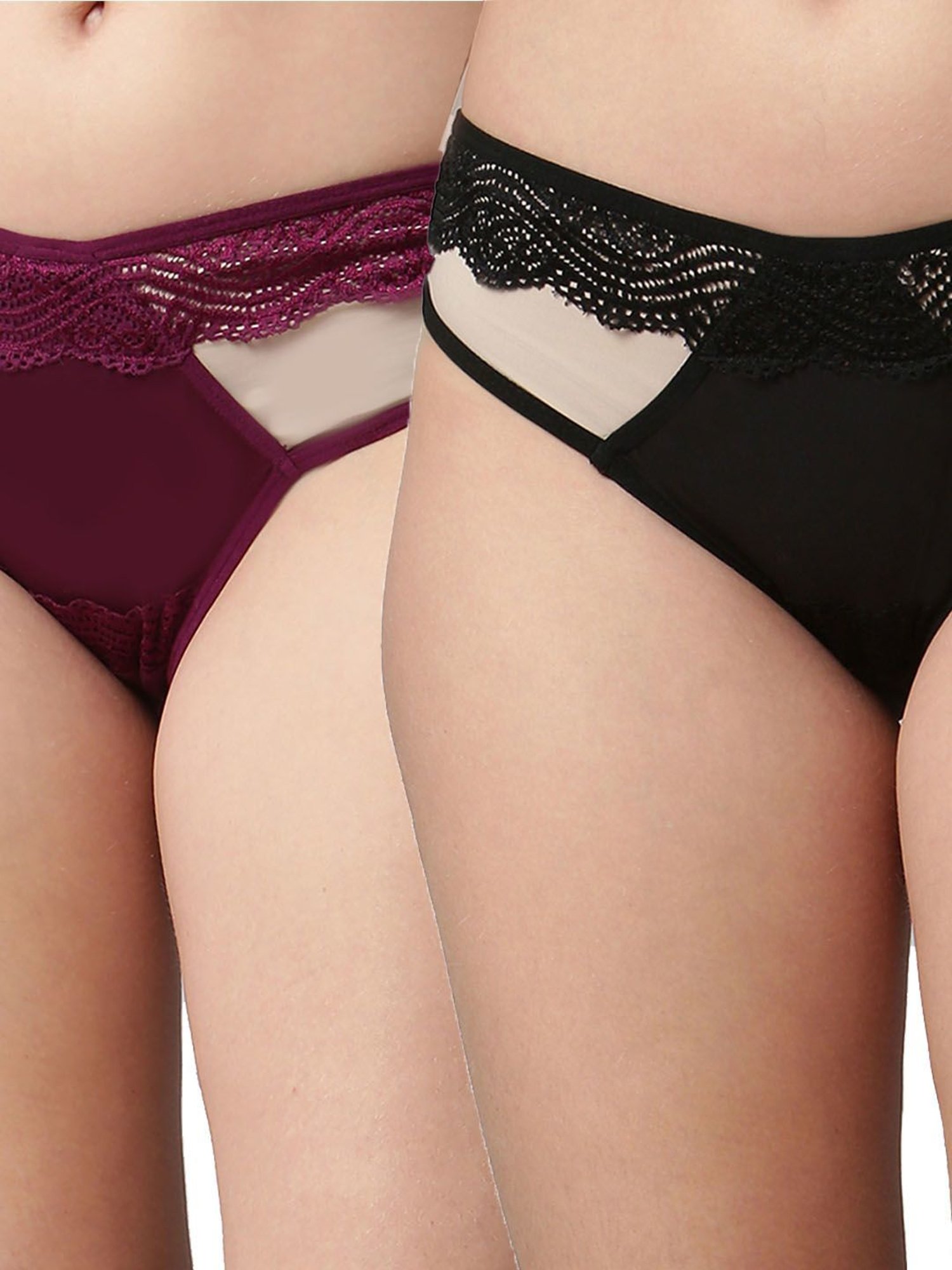 Cukoo Black & Wine Lace Bikini Panty (Pack Of 2)