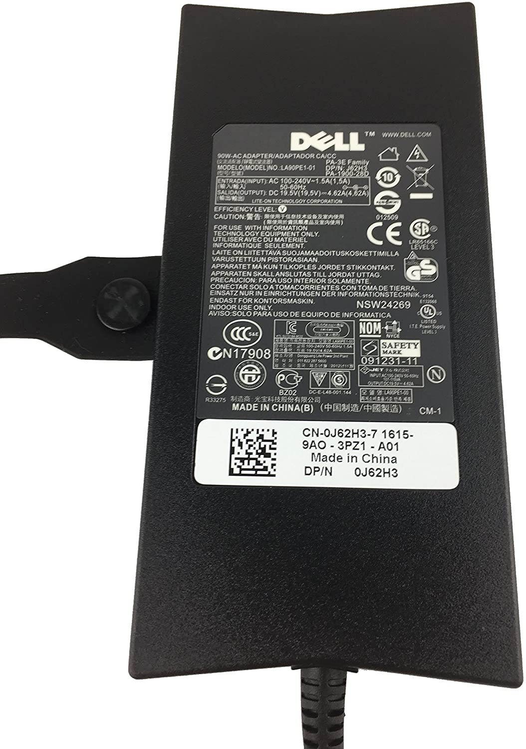 Dell Charger Power Supply Cord 90W 19.5V 4.62A for Latitude Inspiron 1520 1521 1525 1526 1545 1564 Studio 1537 1555 1735 1737 and Vostro 3460 3560 1540 3750 (Original Dell PA-3E Adapter)