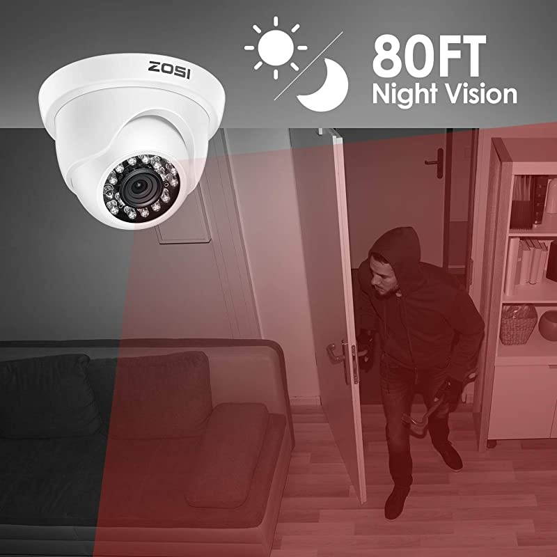 4 Pack HDTVI 1280TVL 720p Home Security Camera Outdoor Indoor Weatherproof Surveillance CCTV Dome Camera with 80ft Long Night Vision and 75&deg; View Angle
