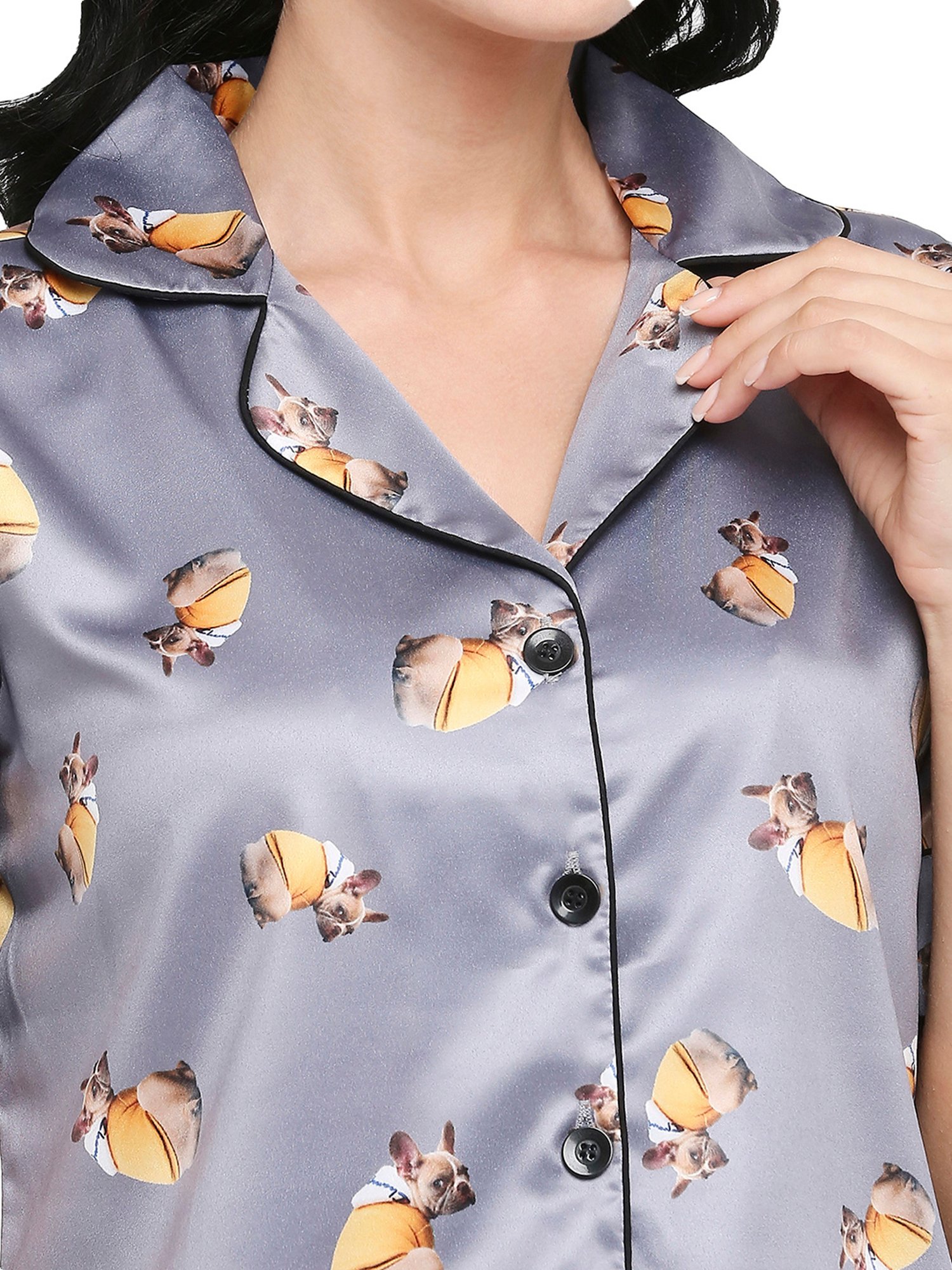 Smarty Pants Grey Satin Animal Print Shirt With Pyjamas