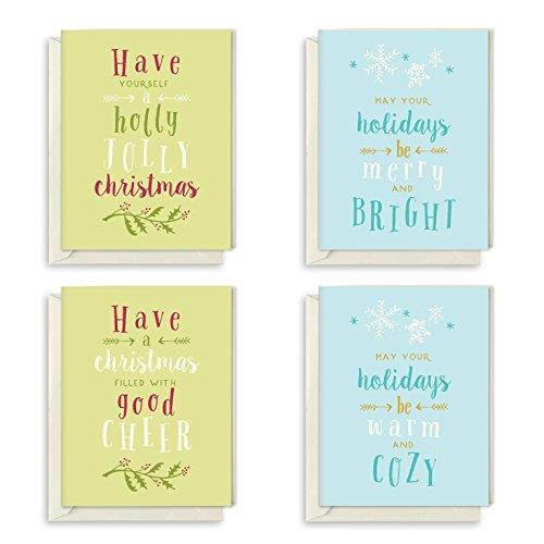 Colorful Handlettered Holiday Christmas Card Assortment - Pack of 20 - 4.25" x 5.5"