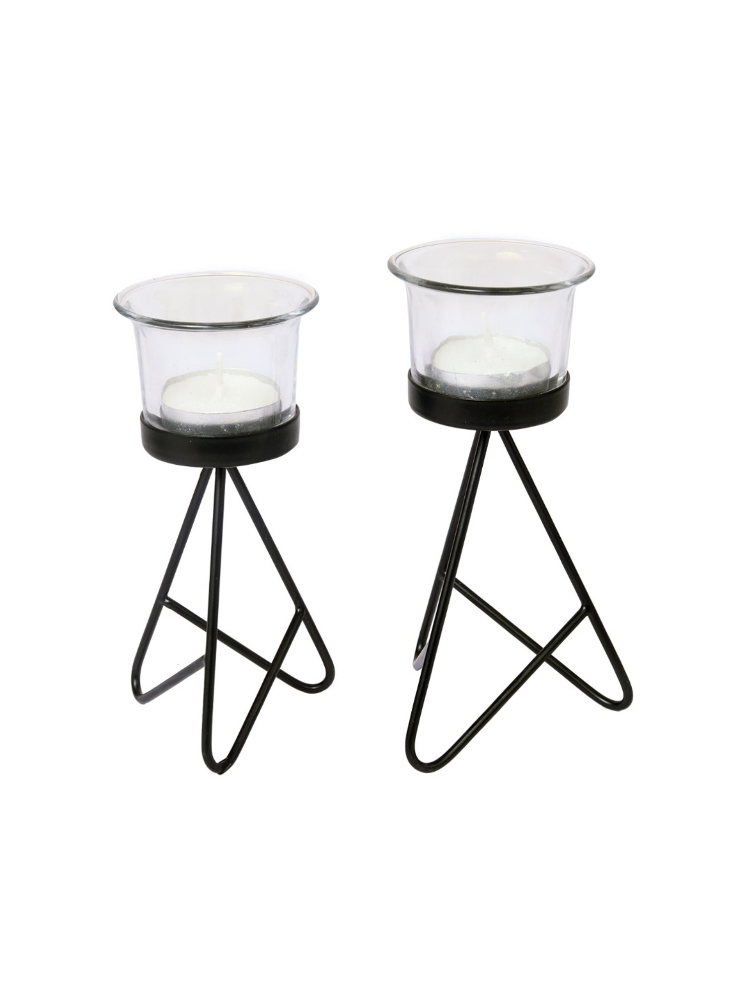 HOSLEY Black Iron Tealight Candle Holders - Set of 2