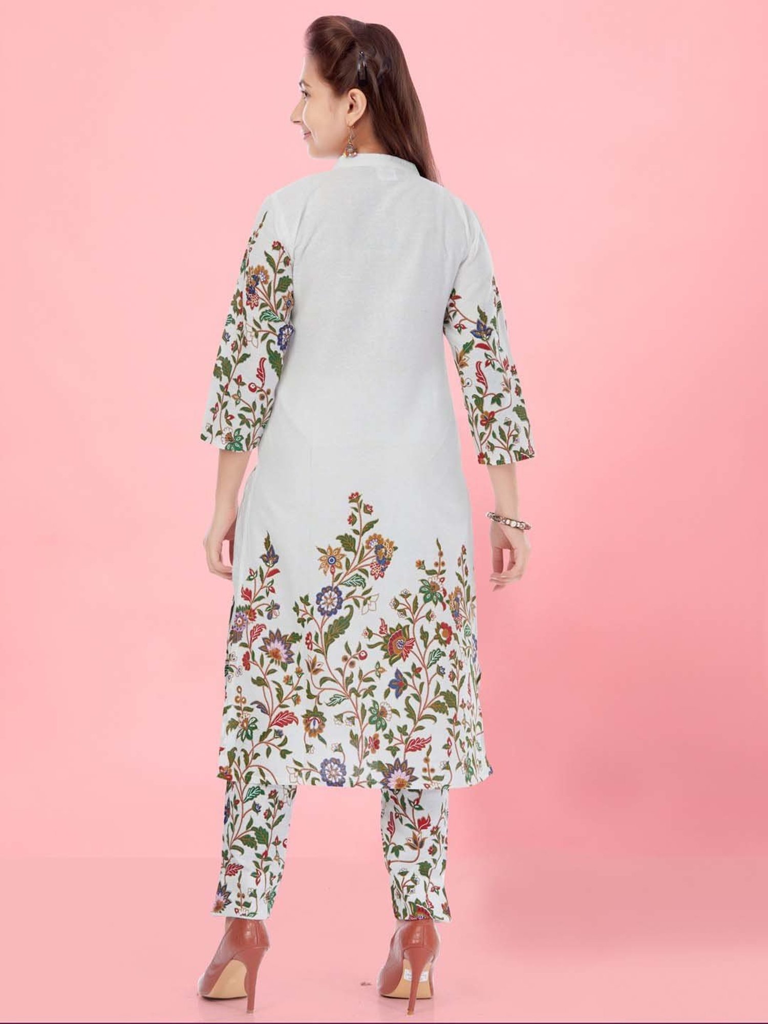 Aarika Kids White Cotton Floral Print Kurti