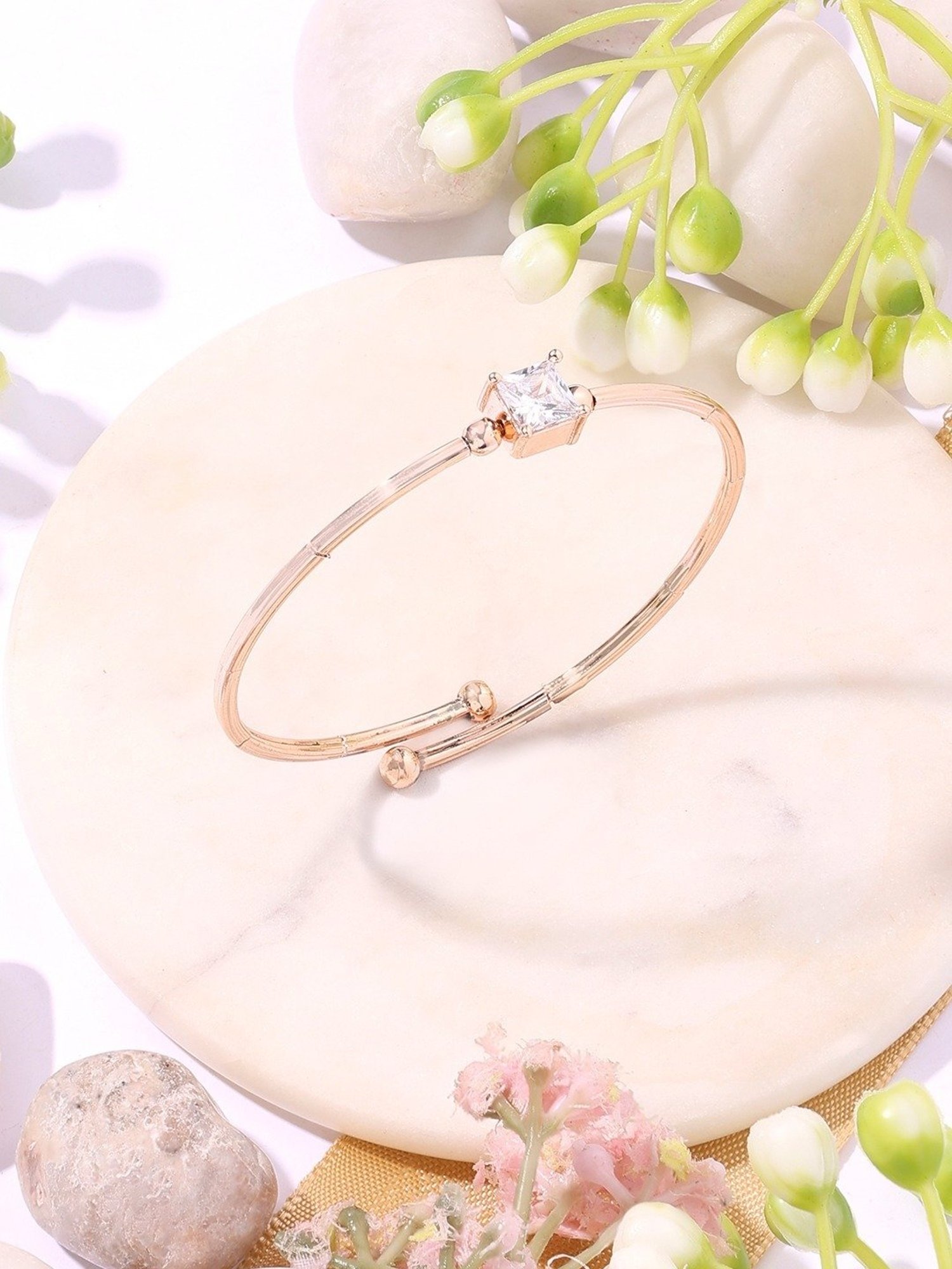 Zaveri Pearls Rose Gold Dazzling Cubic Zirconia Embellished Brass Kada Bracelet-ZPFK16898