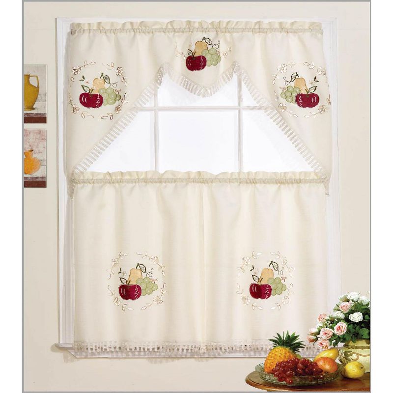 Ramallah Trading Fruit Frenzy Jubilee Kitchen Curtain Set - 60 x 36, White