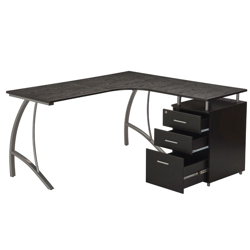 Modern L Shaped Computer Desk with File Cabinet and Storage Espresso Brown - Techni Mobili
