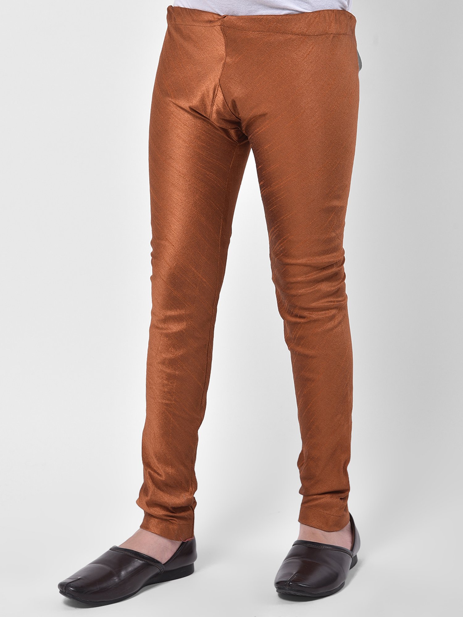 Deyann Kids Brown & Off White Self Design Full Sleeves Kurta, Churidar Pants with Nehru Jacket