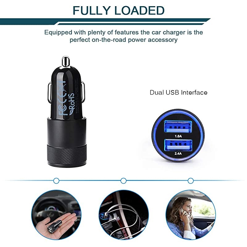 Car Charger  34a Fast Charge Dual Port USB Cargador Carro Lighter Adapter for iPhone X XR XS Max 8 Plus 7s 6s 11 Pro Max iPad Tablet Samsung Galaxy S10 Plus S7 j7 S10e S9 Note 8 LG GPS