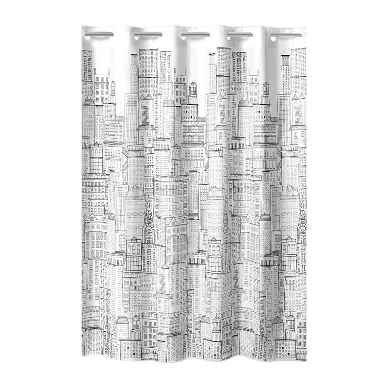 Skyline PEVA Shower Curtain White/Black - Hookless