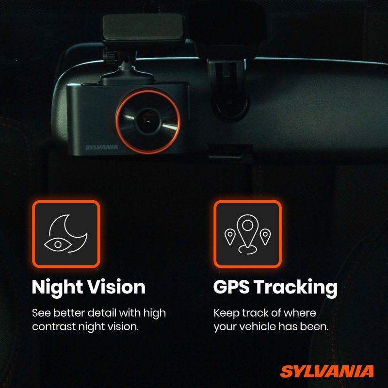 Sylvania Roadsight Plus Dash HD 1296p Camera with 130 Degree View, Hit Collision Detection, Night Vision, and Mobile App Enabled, Black