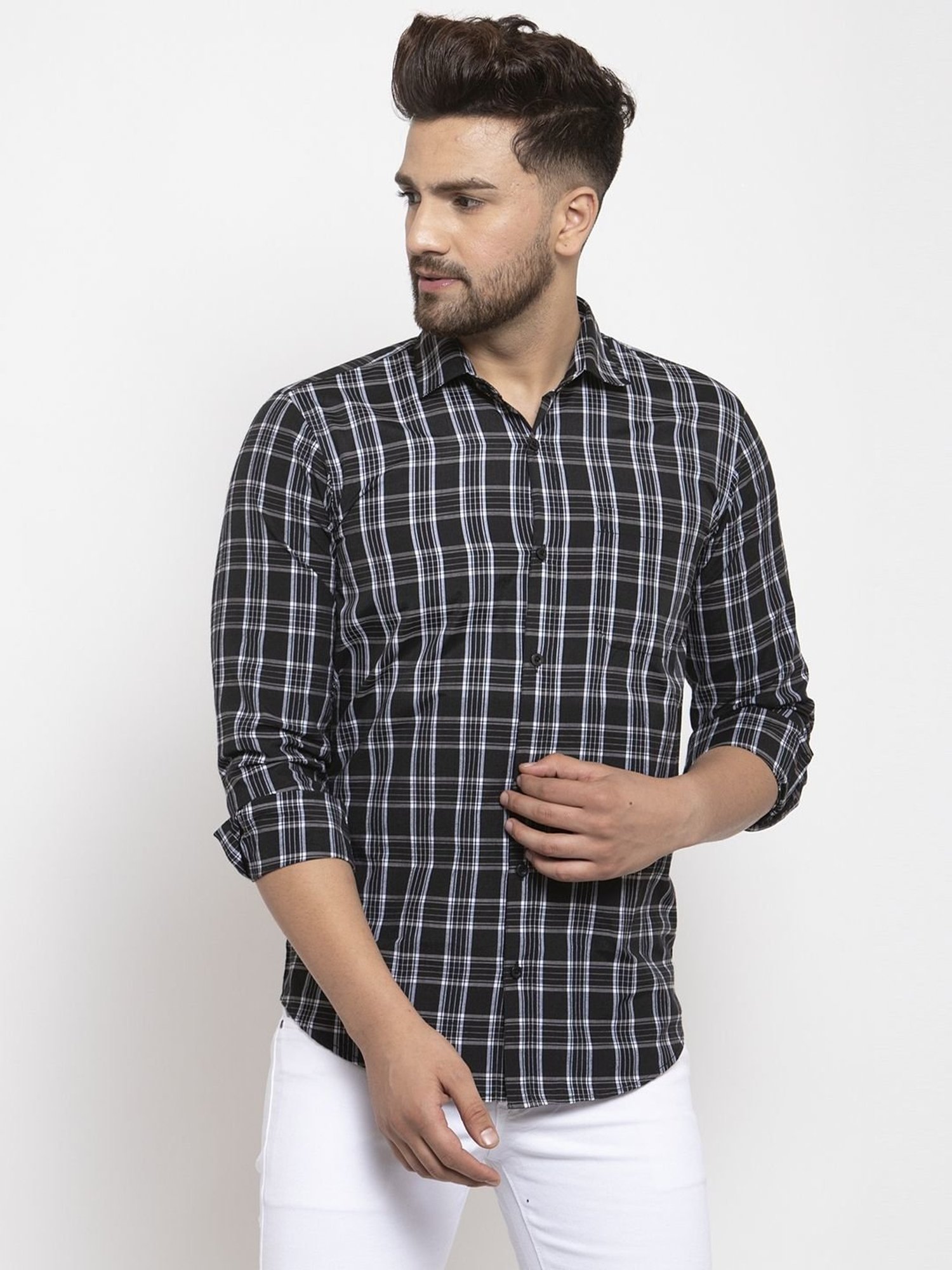Jainish Black Regular Fit Checks Shirt