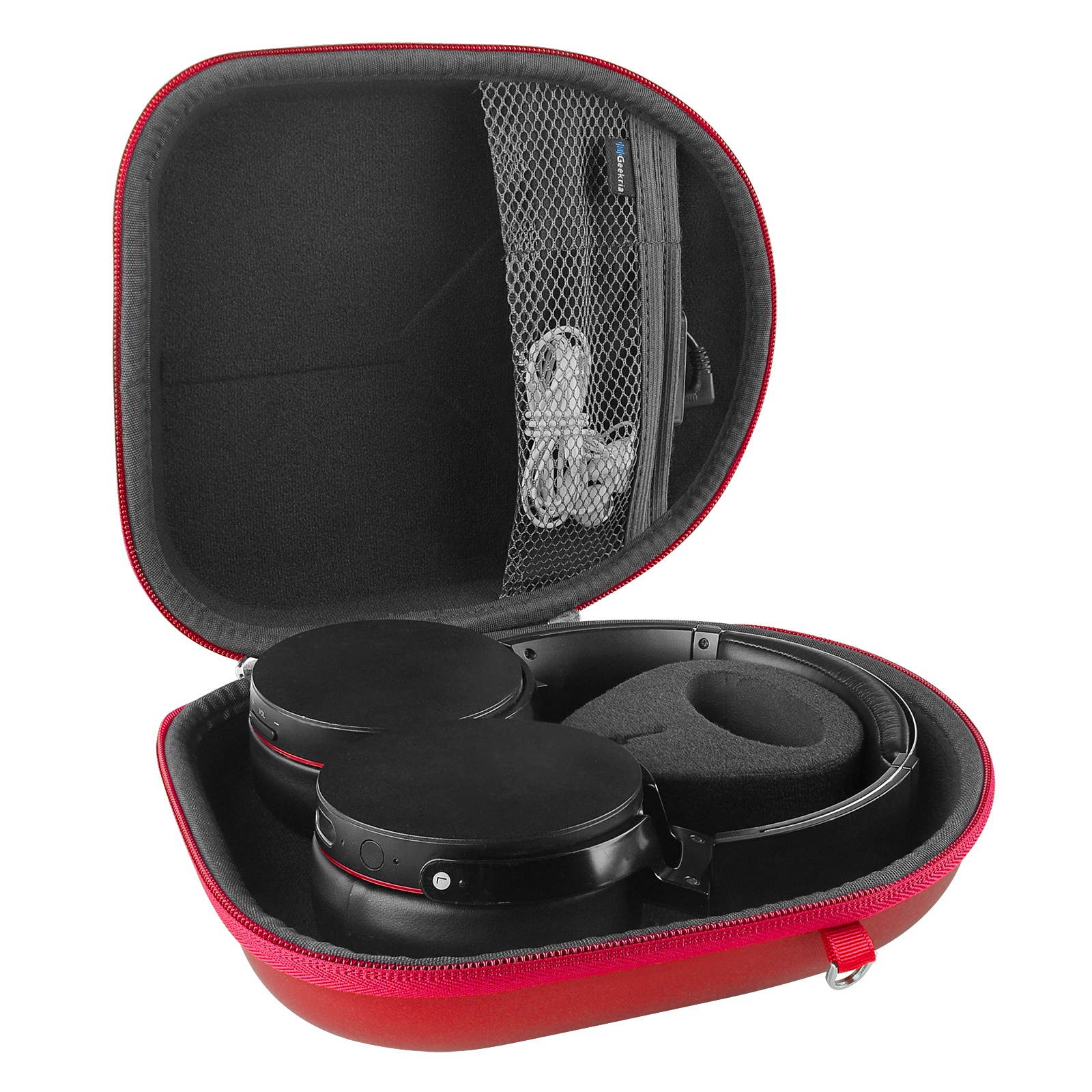Geekria UltraShell Headphones Case for Sony MDRXB950BT, Bose QC35 and More / Hard Shell Carrying Case / Headset Protective Travel Bag with Space for Cable, AMP, iPod, Parts and Accessories (Red)