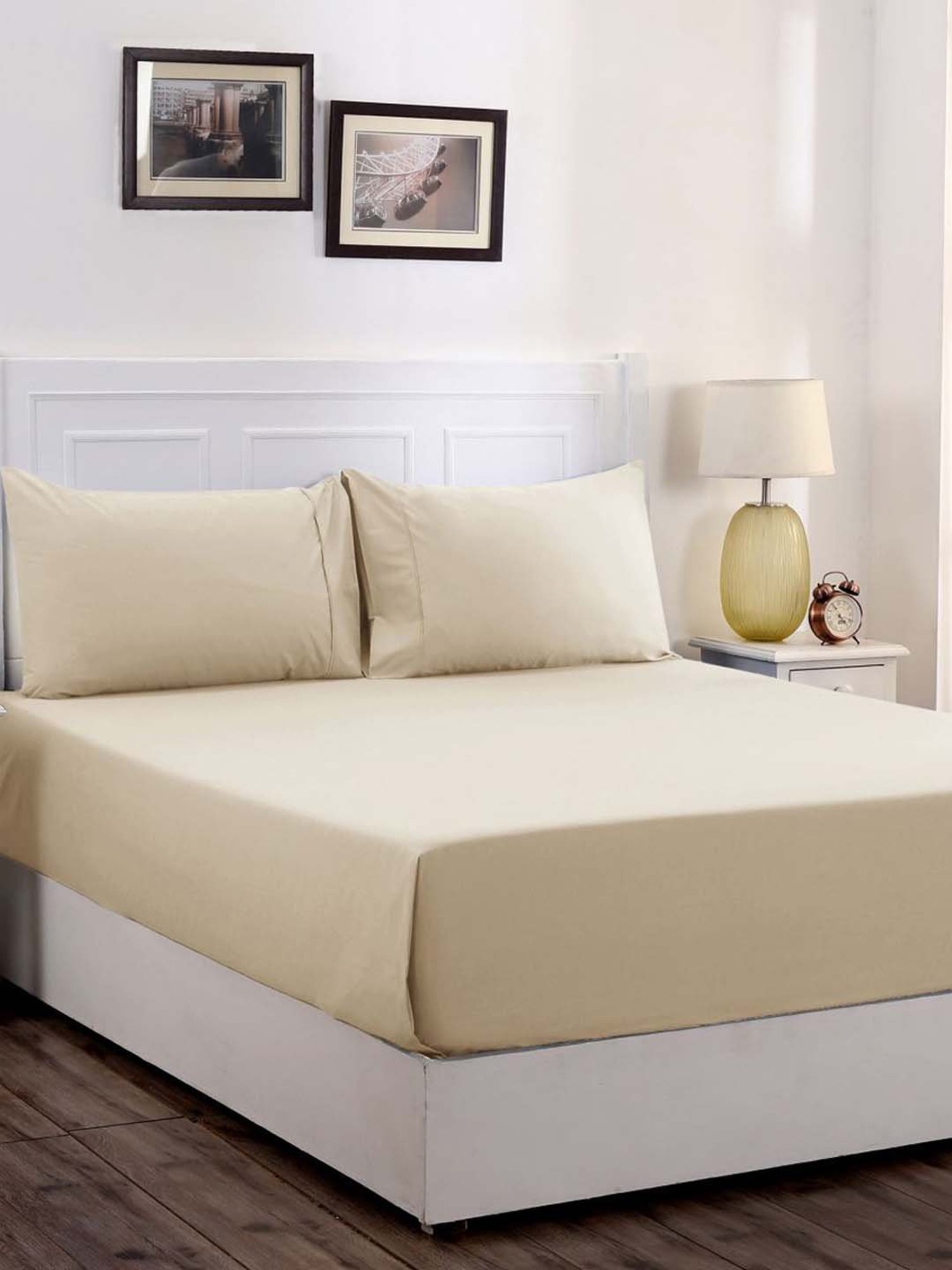 Maspar Beige Cotton 200 TC Bed Sheet Set