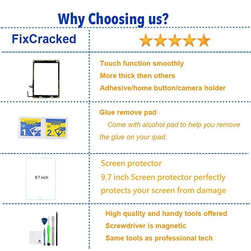 Touch Screen Replacement Parts Digitizer Glass Assembly + Glass Screen Protector + Tools for Ipad air 1st Black