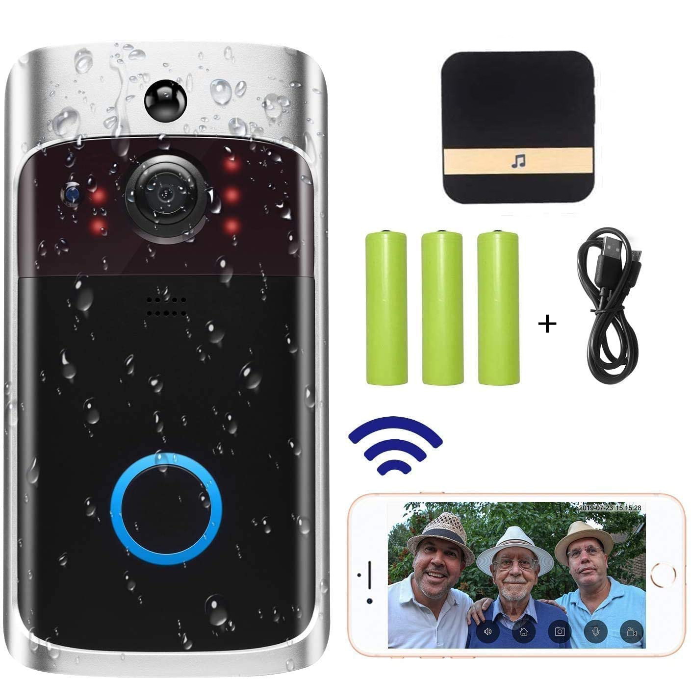 Video Doorbell Camera (2021 Upgraded), Wi-Fi with Smart PIR Motion Detection, Wide Angle, Night Vision, Real-Time Notification, Two-Way Talk, is Included (Doorbell & Chime)