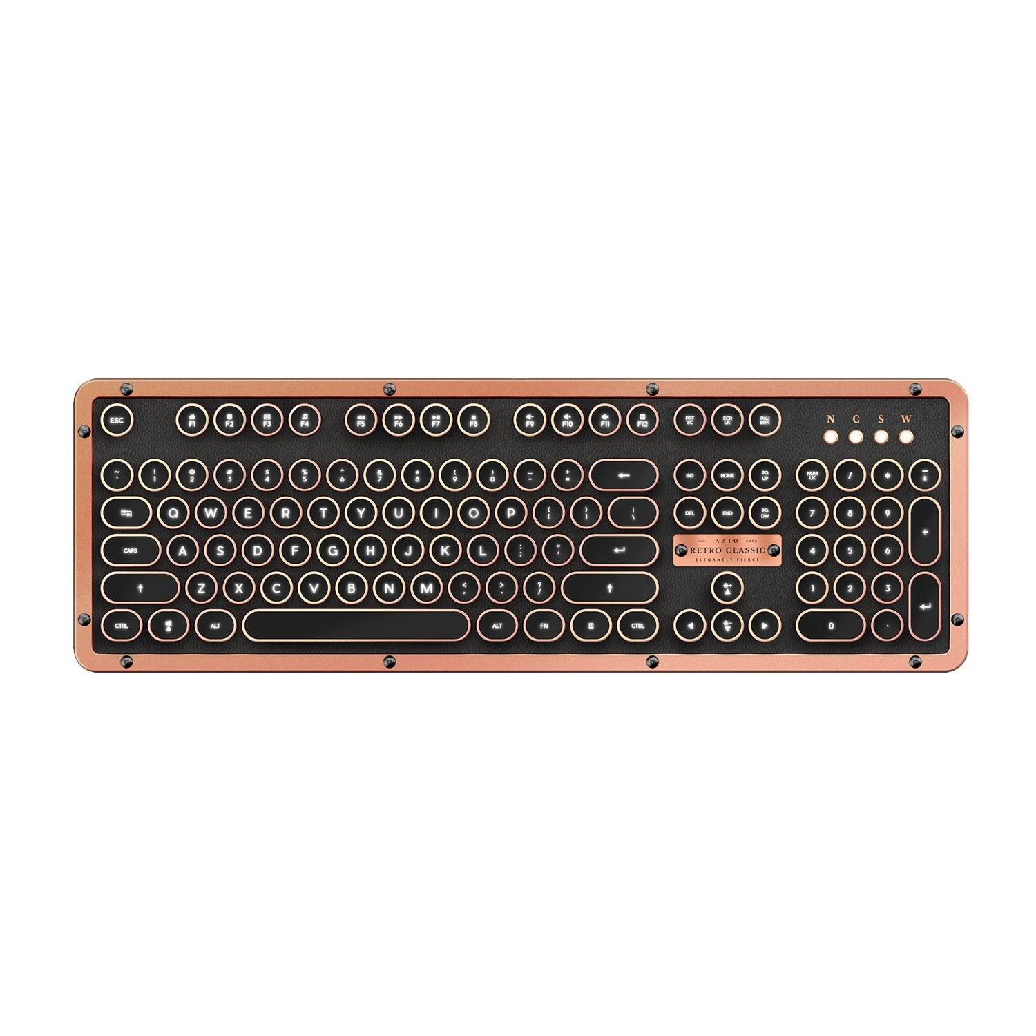 azio retro classic bluetooth artisan  luxury vintage backlit mechanical keyboard, black/copper mkretrolbt03us