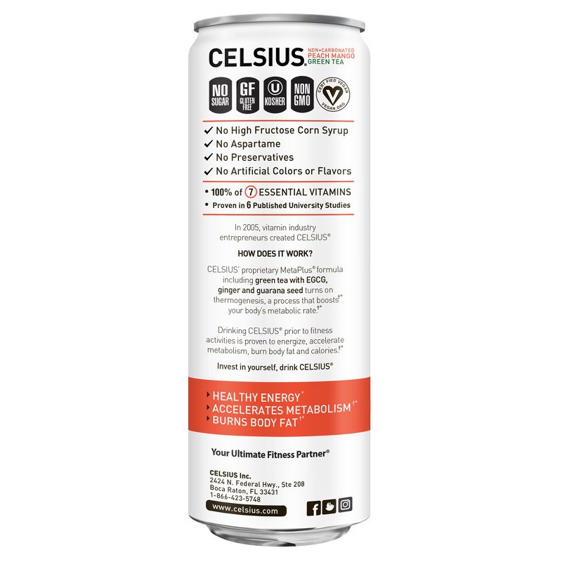 Celsius Green Tea Peach Mango Energy Drink - 12 fl oz Can