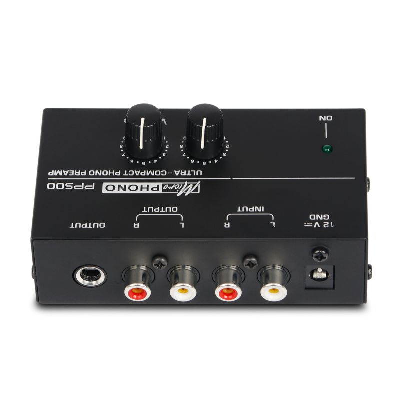 Phono Turntable Preamp-Mini Audio Stereo Phonograph,Separate DC 12V Power Adapter, RCA Input, RCA Output & Low Noise preamp,Portable, Independent Knob Control Operation -Depusheng PP500, Black