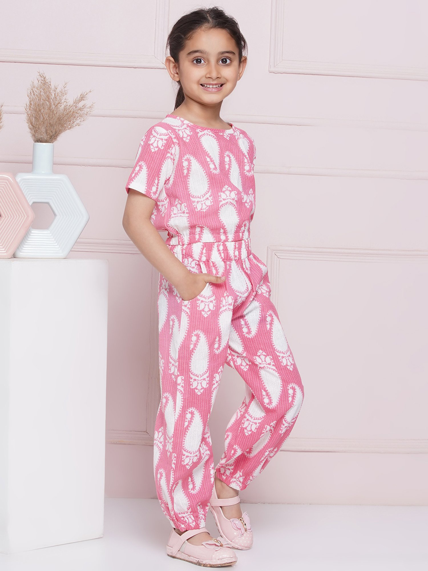 AJ Dezines Kids Pink Printed Top with Pants