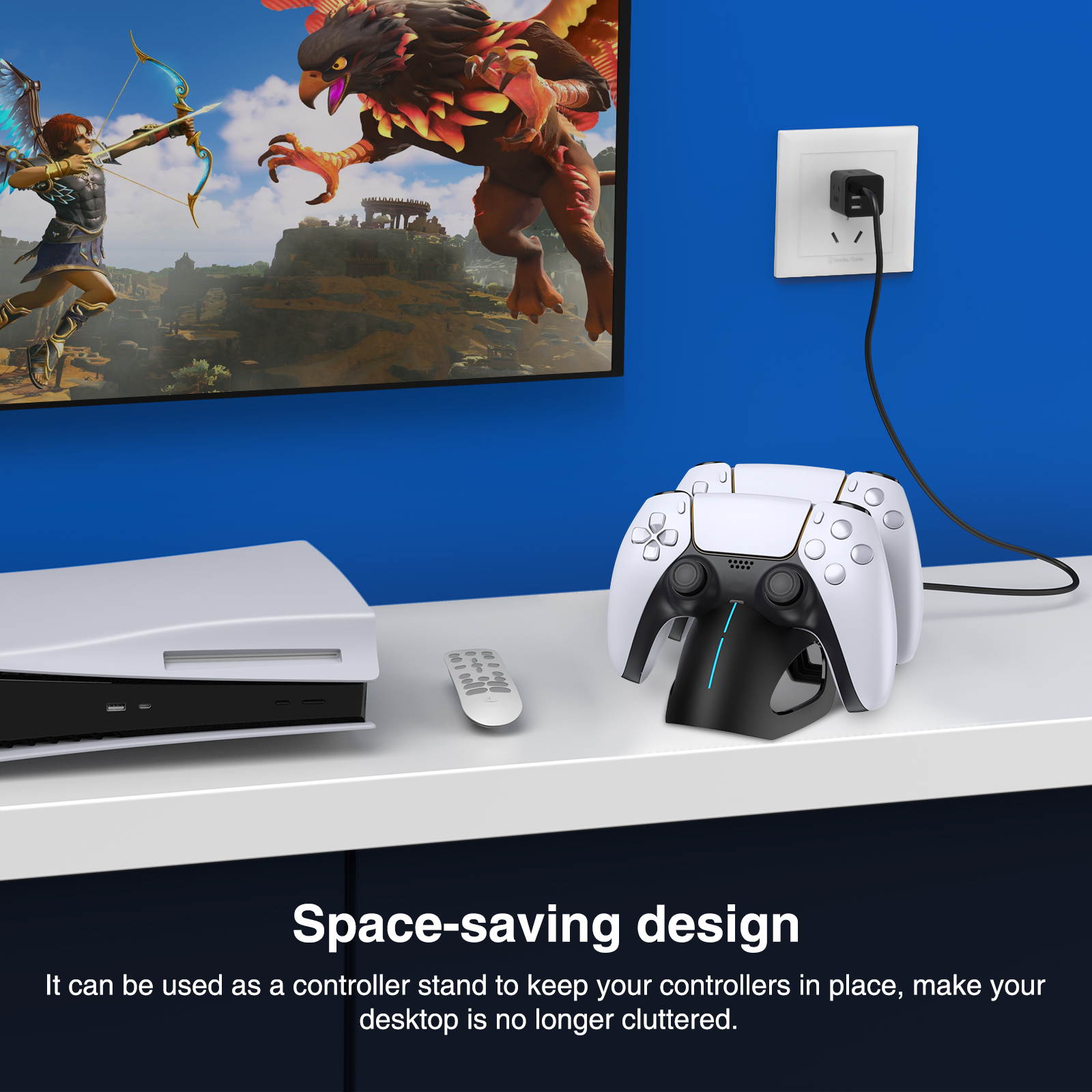 BEBONCOOL Charger for PS5 Charging Station, Patent-designed Fast for PS5 Controller Charger Station, for Playstation 5 Dualsense Charging Station, Dual PS5 Charger Dock for Sony w/ Type C Charger Cord