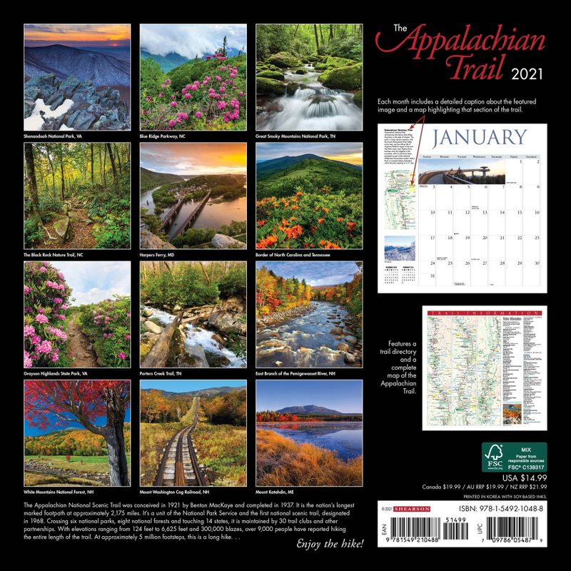 2021 Monthly Wall Calendar Appalachian Trail - Willow Creek Press