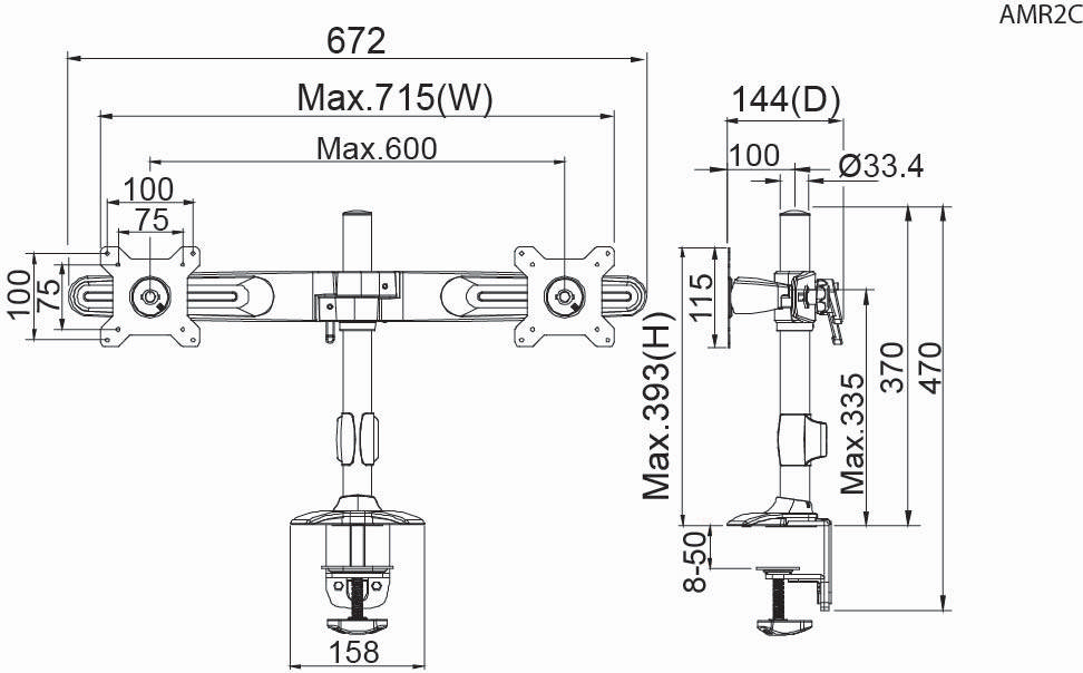 Amer AMR2C Dual Monitor Mount with Desk Clamp - 15" to 24" Monitors