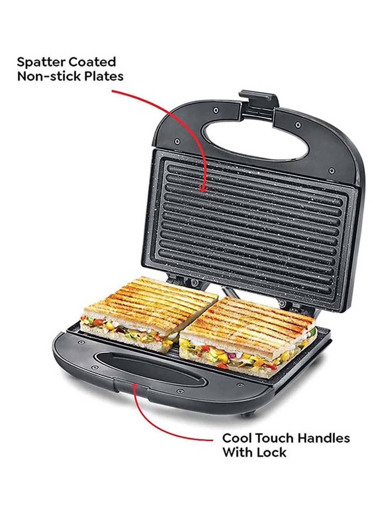 Borosil Sandwich Maker 700W Non Stick Coating (Black)